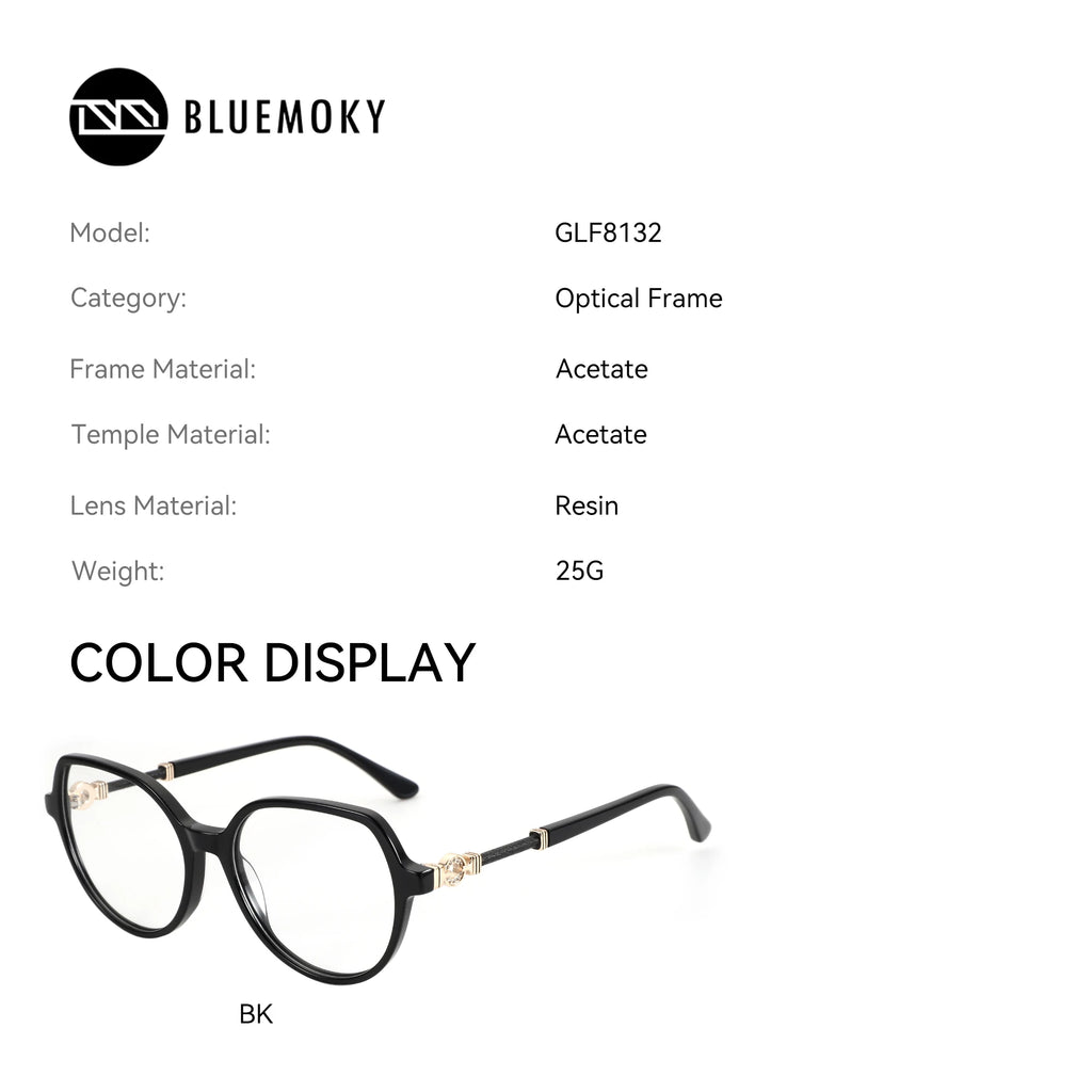 BLUEMOKY Stylish Design Acetate Prescription Glasses For Women Round Anti Blue Light With Graduated Lenses Optical Eyeglasses