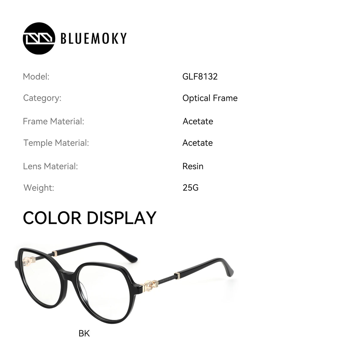 BLUEMOKY Stylish Design Acetate Prescription Glasses For Women Round Anti Blue Light With Graduated Lenses Optical Eyeglasses
