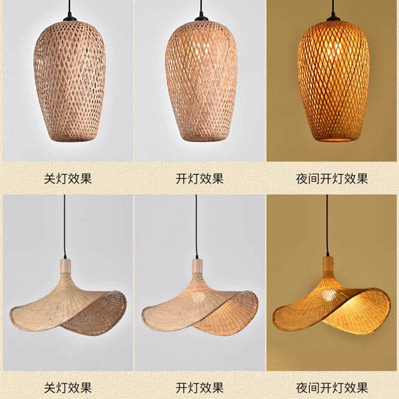 Newest Bamboo Pendant Lamp Ceiling Lights Rattan Wicker Lustre Hand Knit Braiding Suspended Home Dining Braided Indoor Decor Hot