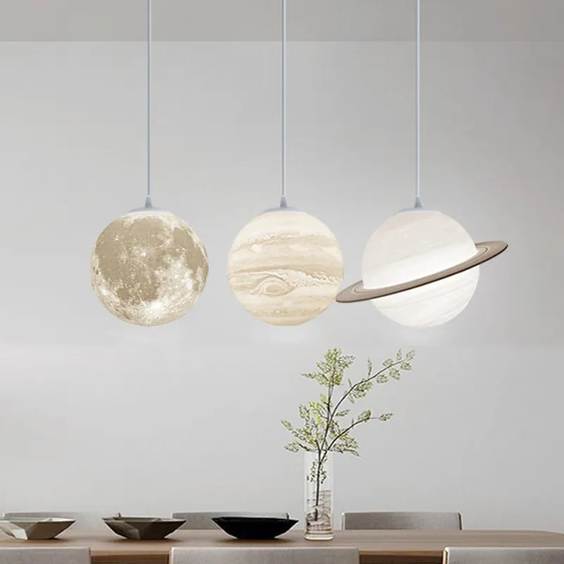 Stars and Moon Series Pendant Light Creative Three-Head Hanging Lamp for Nordic-Style Living Room Bedroom Dining Area Home Decor