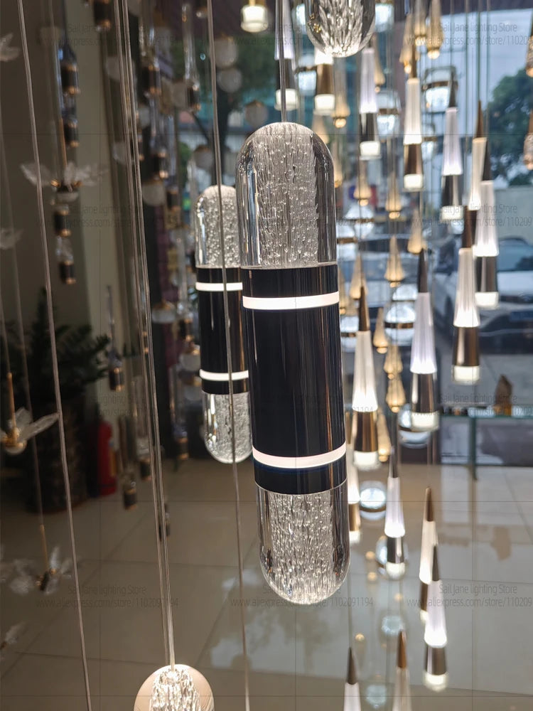 LED Luxury Capsule  Pendent Lamp Modern Vertical Stair Chandelier Long Hanging Lamp For Duplex Loft Villa High Ceiling Stairwell
