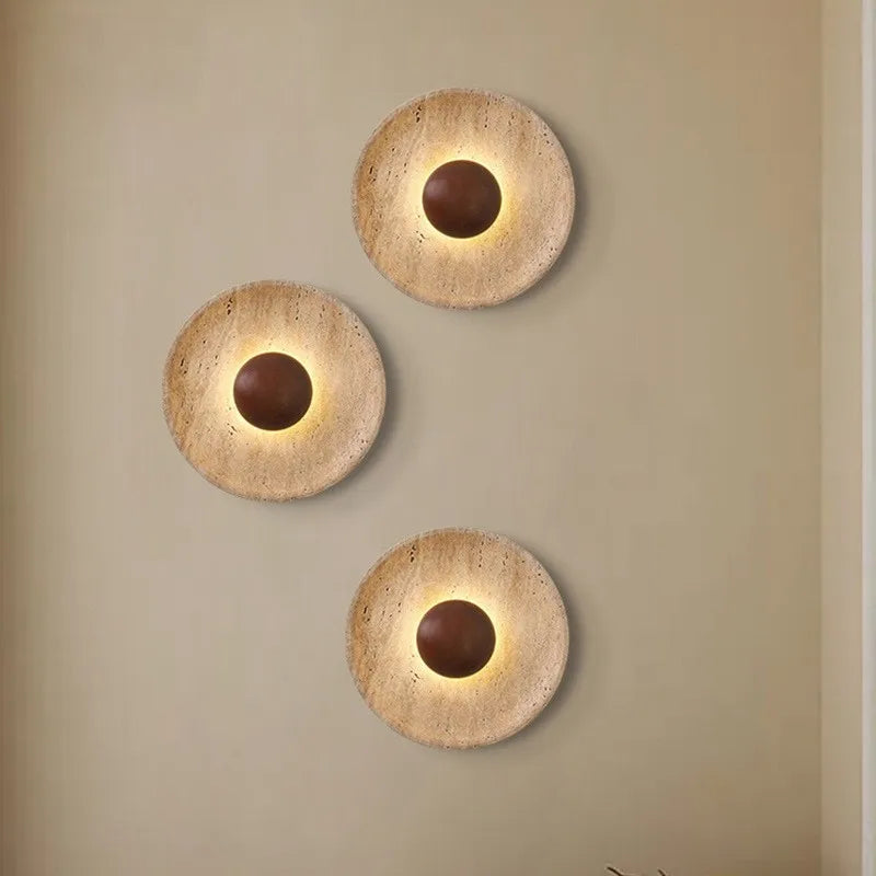 Nordic Round Corridor Sconce Light Stone Material And Wood Shade Home Decoration Lustre Hotel Theme Room Wall LED Light