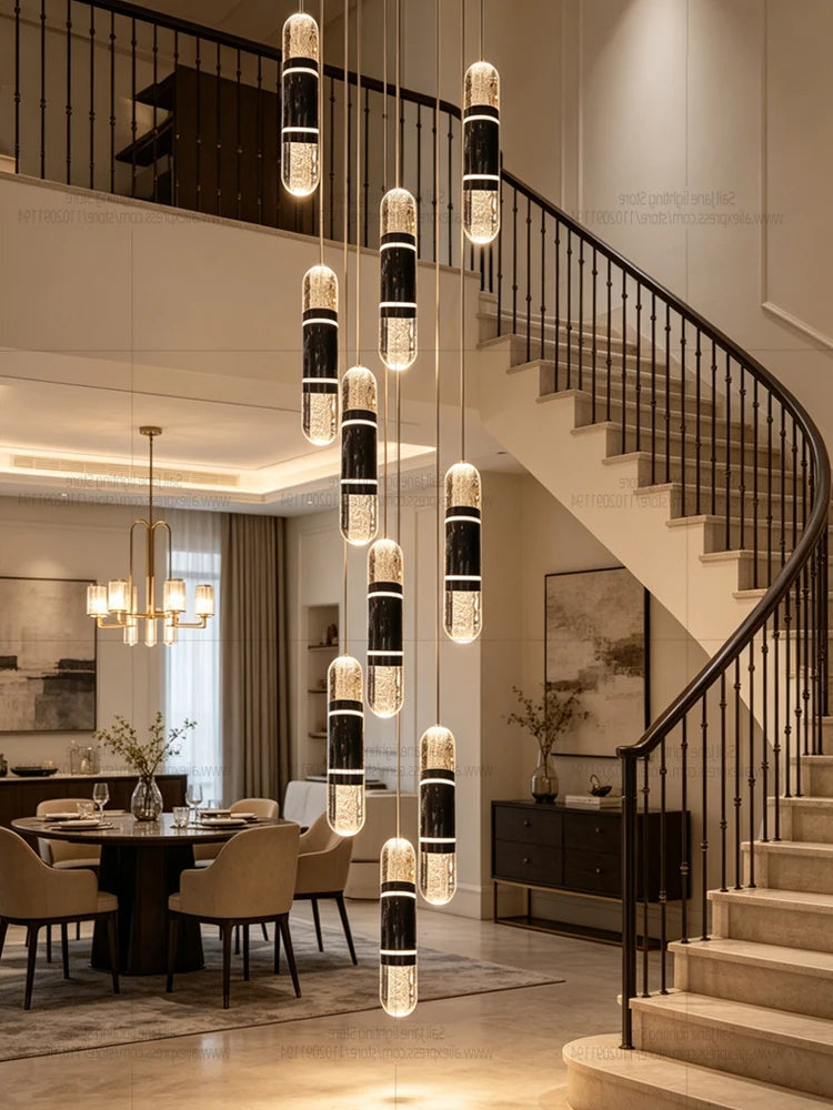 LED Luxury Capsule  Pendent Lamp Modern Vertical Stair Chandelier Long Hanging Lamp For Duplex Loft Villa High Ceiling Stairwell