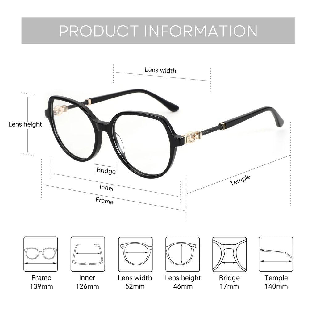 BLUEMOKY Stylish Design Acetate Prescription Glasses For Women Round Anti Blue Light With Graduated Lenses Optical Eyeglasses