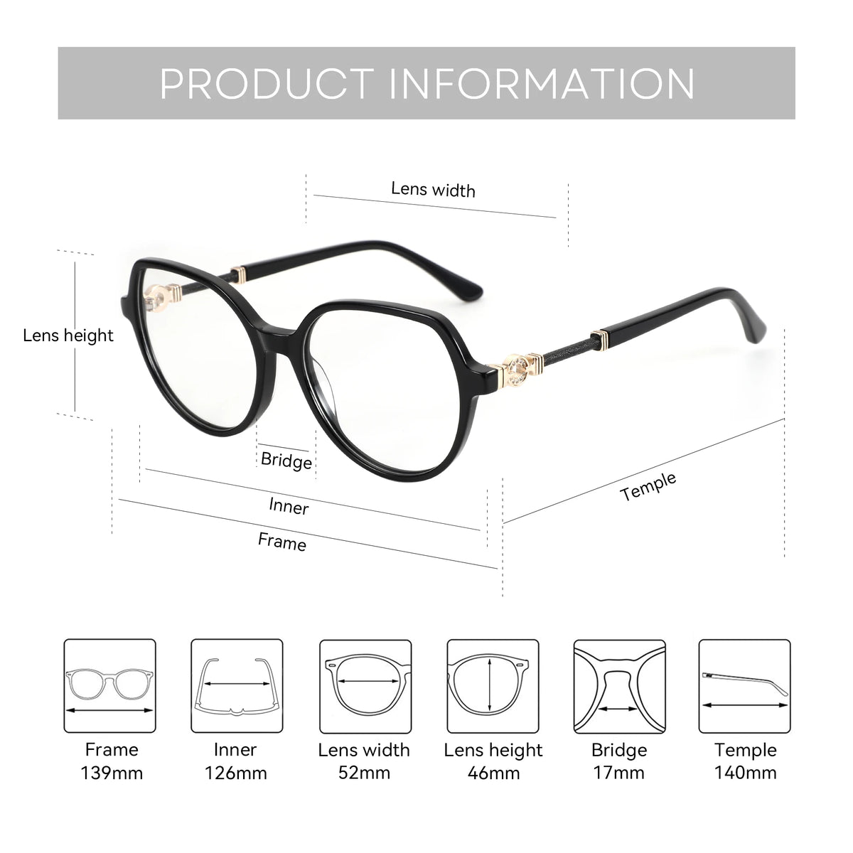 BLUEMOKY Stylish Design Acetate Prescription Glasses For Women Round Anti Blue Light With Graduated Lenses Optical Eyeglasses