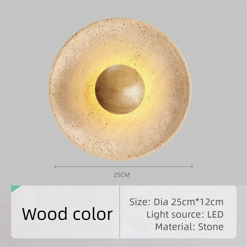 Nordic Round Corridor Sconce Light Stone Material And Wood Shade Home Decoration Lustre Hotel Theme Room Wall LED Light