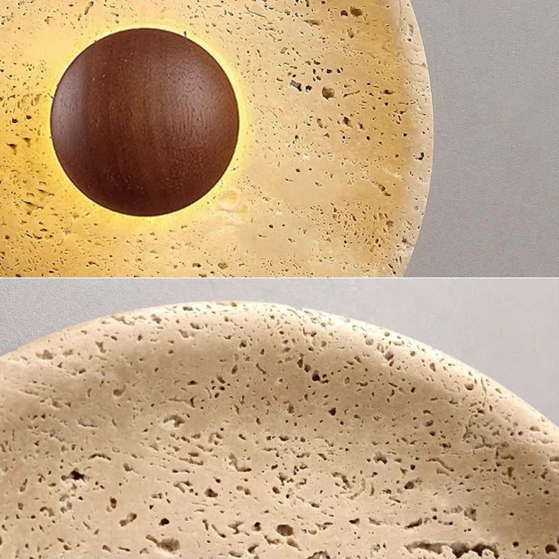 Nordic Round Corridor Sconce Light Stone Material And Wood Shade Home Decoration Lustre Hotel Theme Room Wall LED Light
