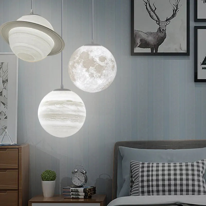 Stars and Moon Series Pendant Light Creative Three-Head Hanging Lamp for Nordic-Style Living Room Bedroom Dining Area Home Decor