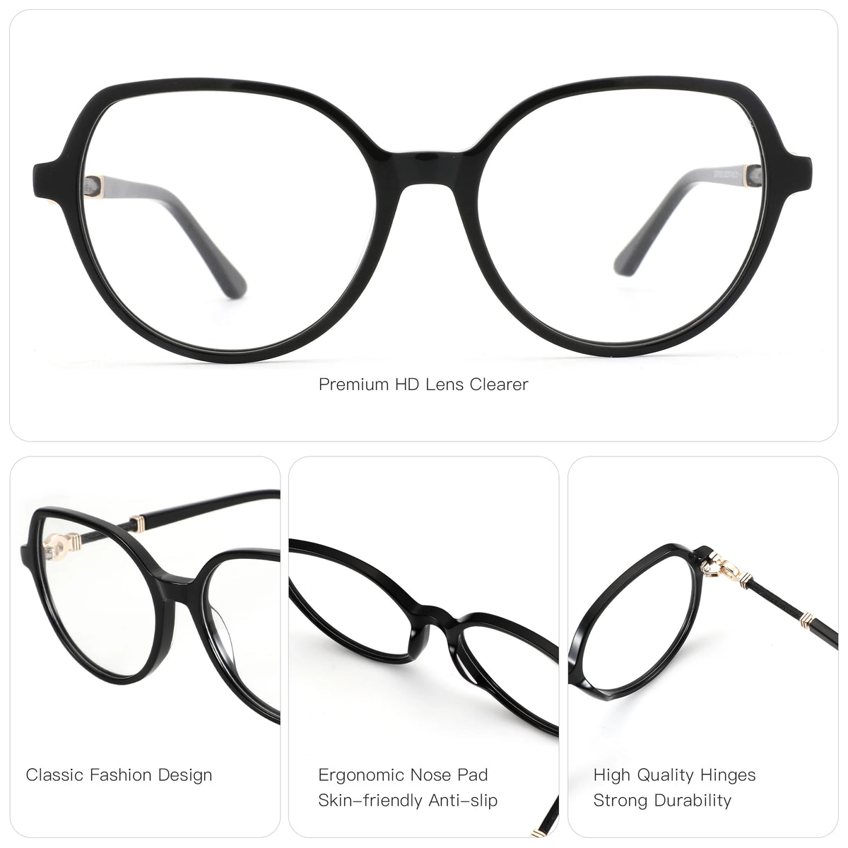 BLUEMOKY Stylish Design Acetate Prescription Glasses For Women Round Anti Blue Light With Graduated Lenses Optical Eyeglasses