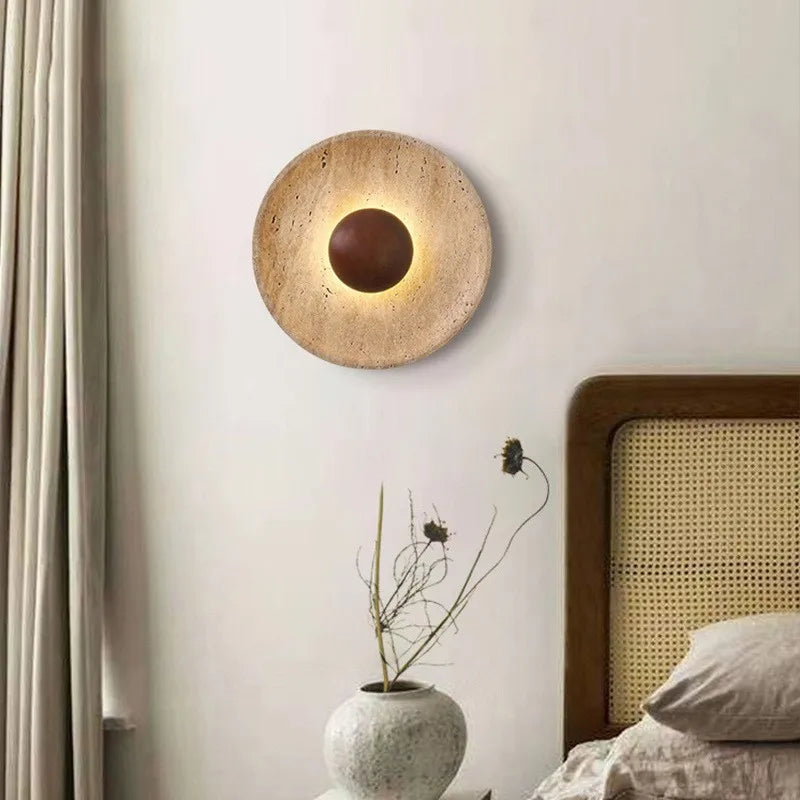 Nordic Round Corridor Sconce Light Stone Material And Wood Shade Home Decoration Lustre Hotel Theme Room Wall LED Light