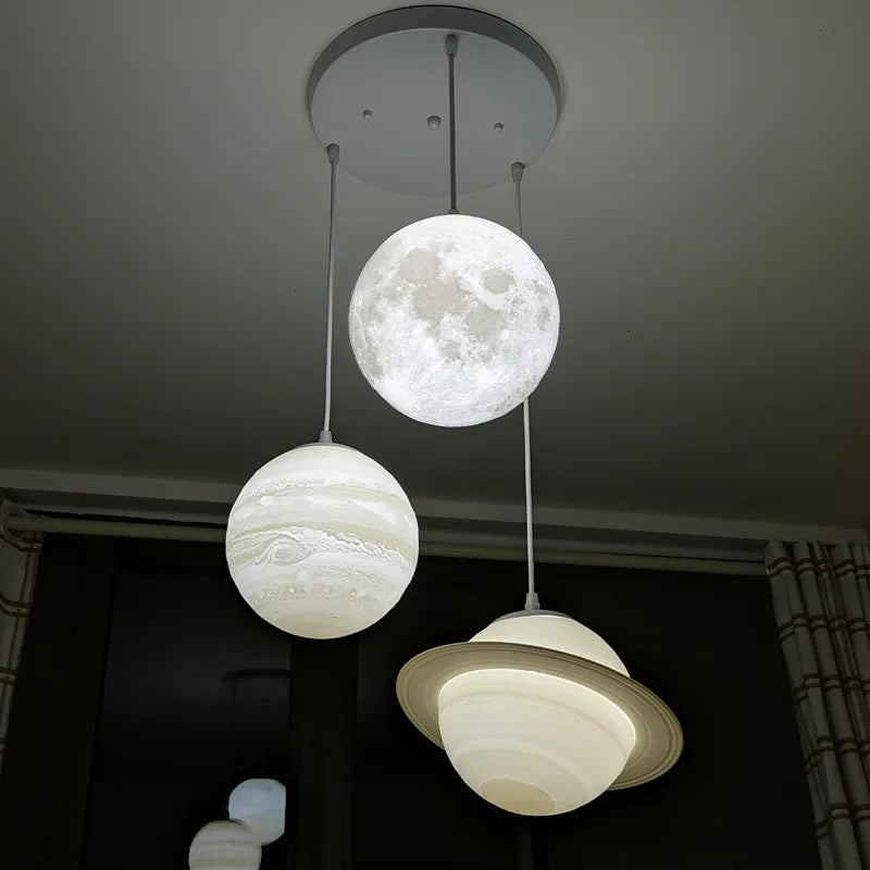 Stars and Moon Series Pendant Light Creative Three-Head Hanging Lamp for Nordic-Style Living Room Bedroom Dining Area Home Decor