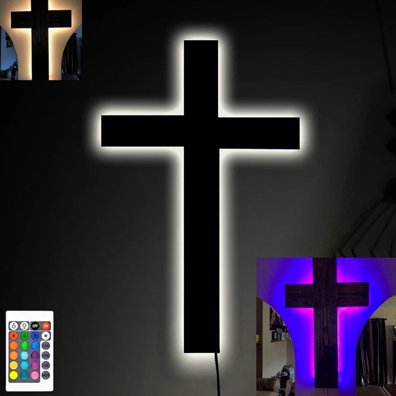 ZK50 Creative Cross Night Light USB Colorful Remote Control Creative Wall Lamp Home Decoration Lighting Fixture Cable 2 Meters