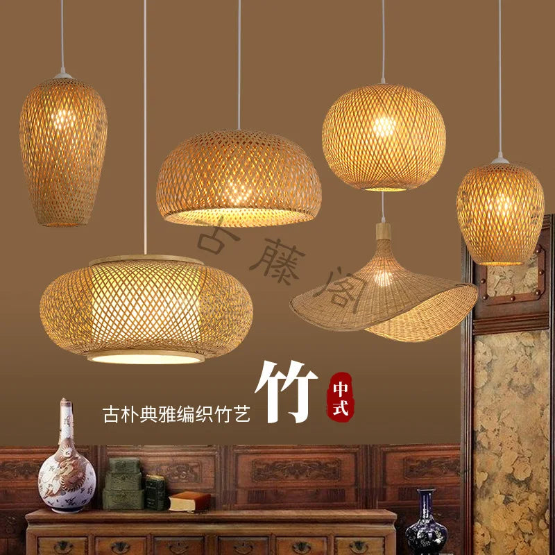 Newest Bamboo Pendant Lamp Ceiling Lights Rattan Wicker Lustre Hand Knit Braiding Suspended Home Dining Braided Indoor Decor Hot